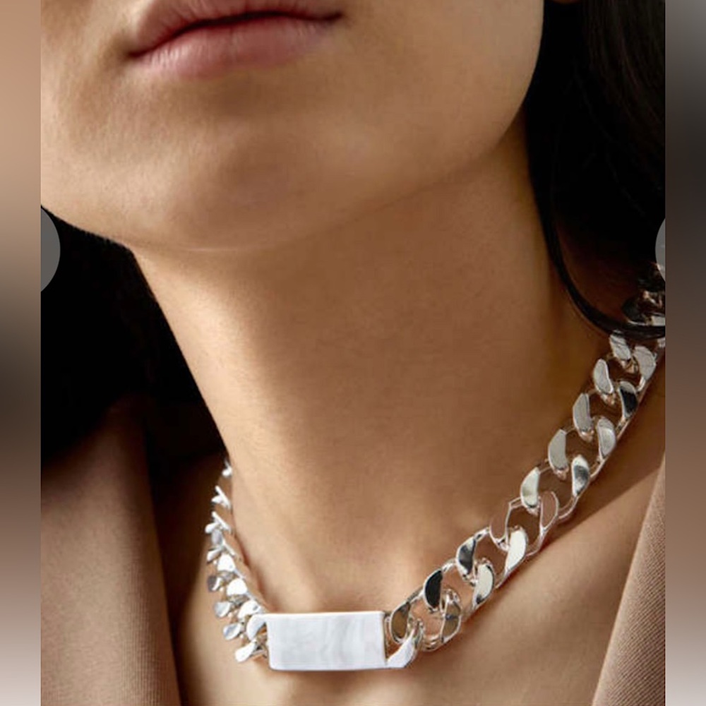 Anthropologie Chunky ID Necklace in Silver. 16" plus extender. NWOT